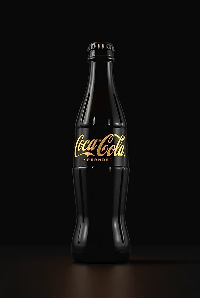 Silhouette of the Coca-Cola bottle with the logo in gold, on black space background