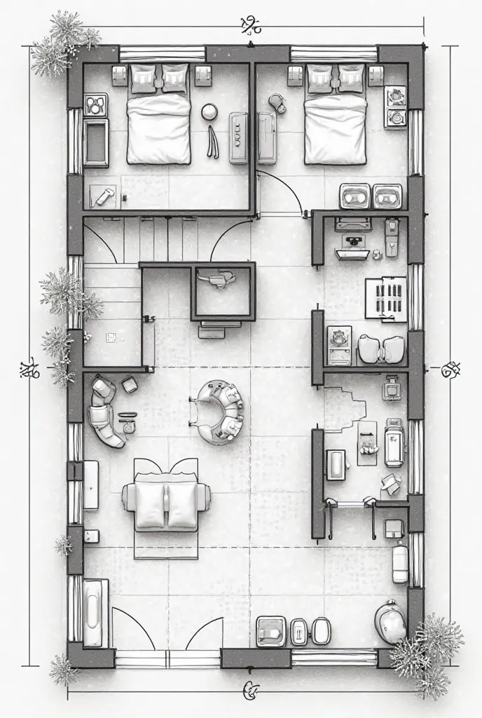 create a floor plan of factory and floor plan of physical store

(The ideal land size of factory is 1000 square meters)
(The ideal land size physical store is 200 square meters)

note: make it like an architect