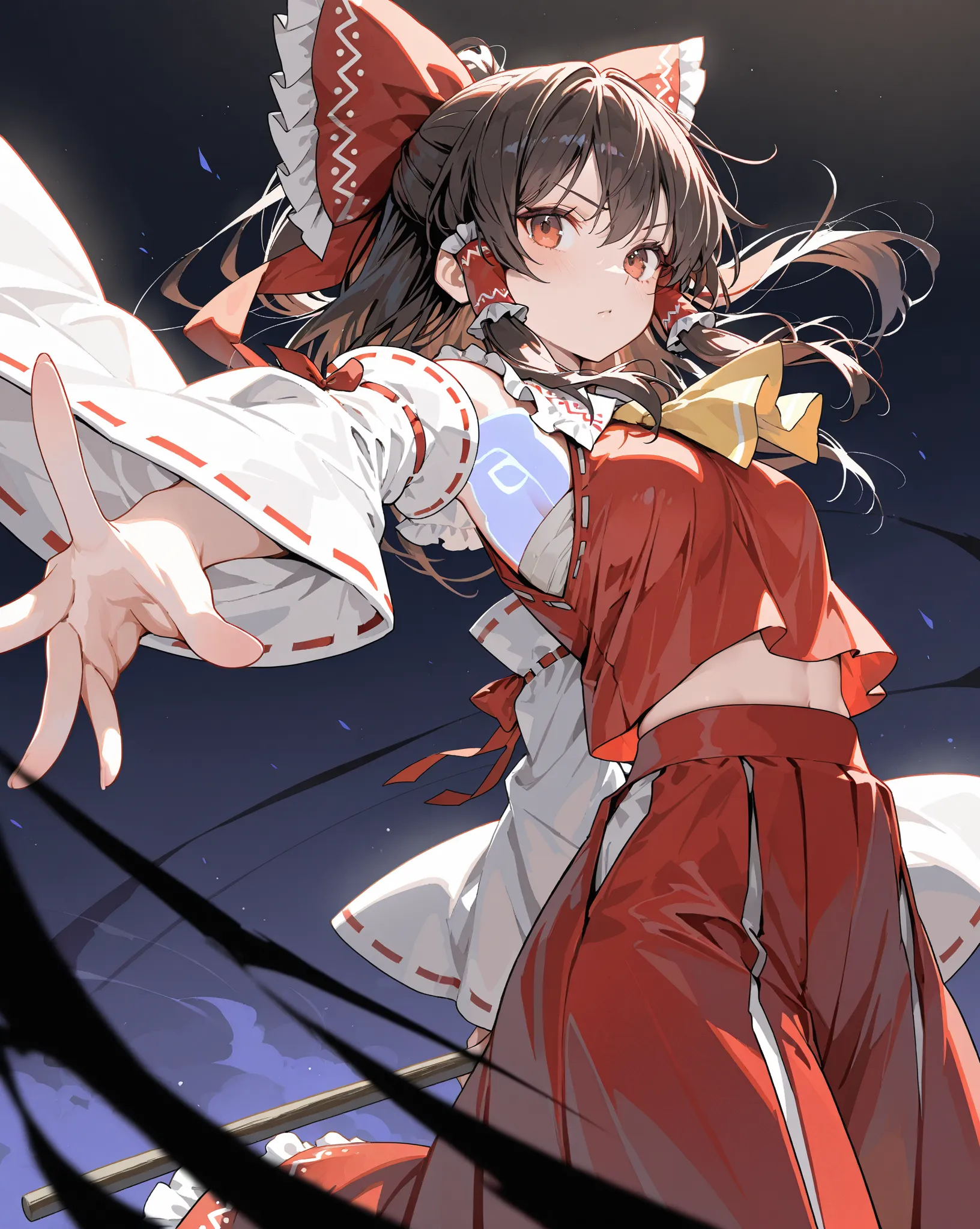 (Darkness), (Reimu Hakurei), masterpiece, highest quality, UHD, retina, masterpiece, accurate anatomy, super detailed, high quality, best quality, 8k