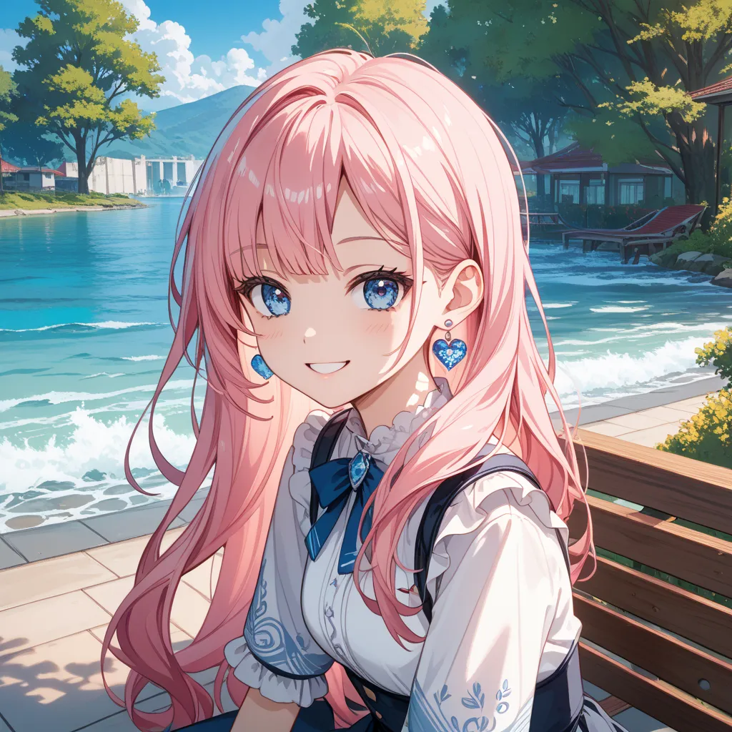  score_9,  score_8_ up the side ,  score_7_ up the side ,   source_anime,
 surreal, 
Art Style： watercolor style
Color  ：Soft、 pink hair、
form：最high quality、 long hair,  blue eyes,  smile,  ,  earrings,  accessories、、cute、1 girl,   , 超 high resolution, ret...