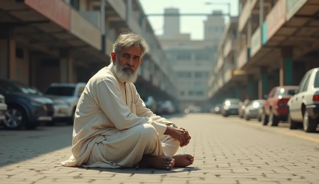 An Pakistani man sitting in the parking 