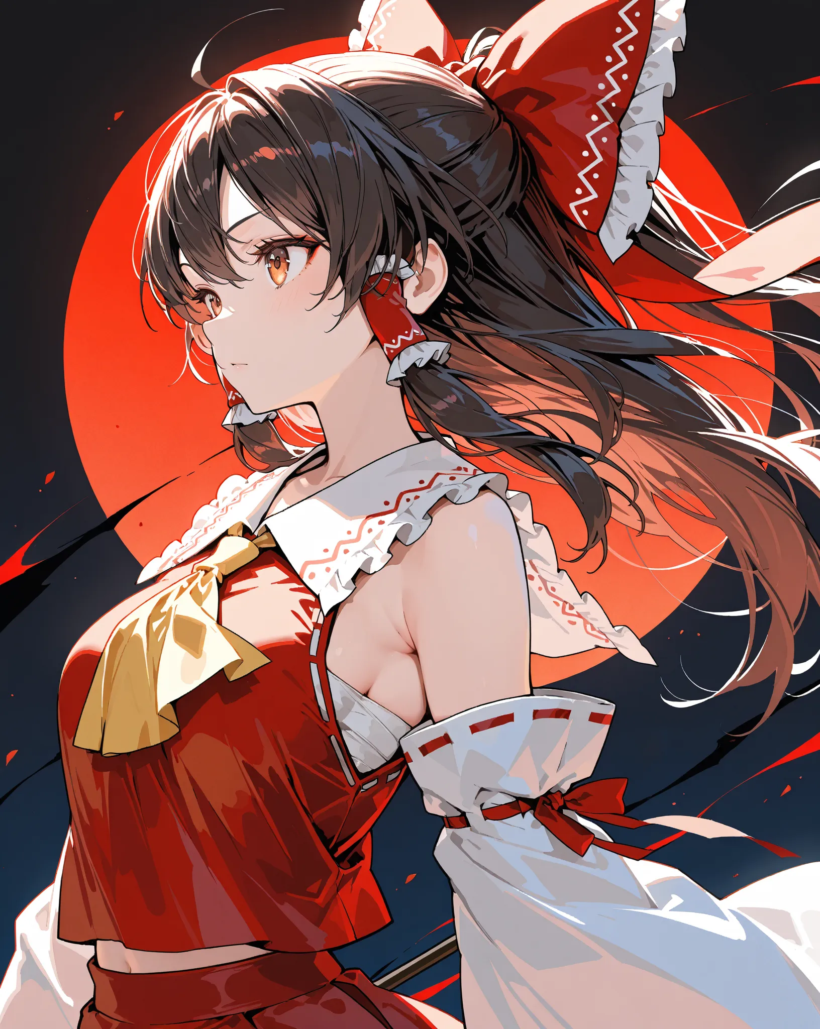 (Darkness), (Reimu Hakurei), masterpiece, highest quality, UHD, retina, masterpiece, accurate anatomy, super detailed, high quality, best quality, 8k