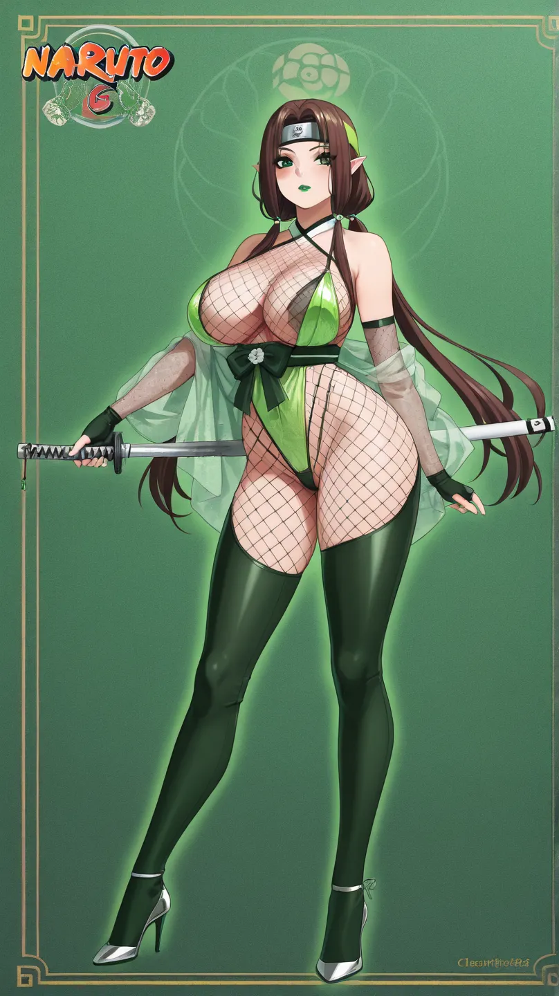 Anime, only (thong bra outfit sexy Korean Elf)
(Brown skin color) 
(Eye color white )
(Amazon clothing) (silk added on the clothes arms and legs)
(MakeupColor eyeshadow Green eyeliner Green glossy lipstick White ) 
(Breast size cup 34 b)
(hourglass)
(Age 2...