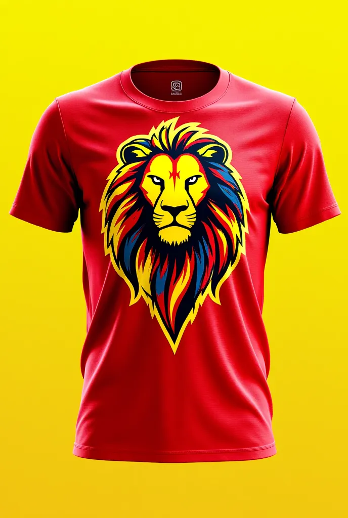 Design me a modern T shirt with a lion pattern meeting yellow and red, special for Galatasaray Sports Club . Perfectly design both the back and front of your T shirt