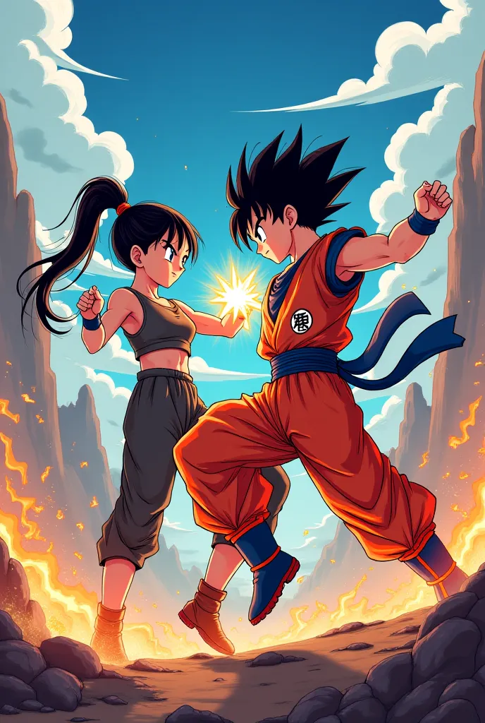 A girl in anime mode, In combat with Goku