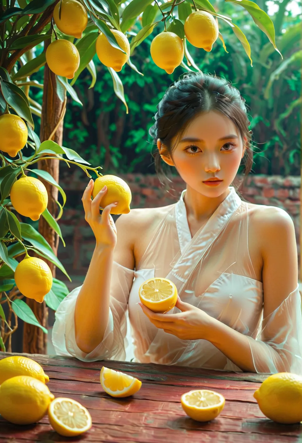 1girl，eat lemon，Xianxia，guofeng