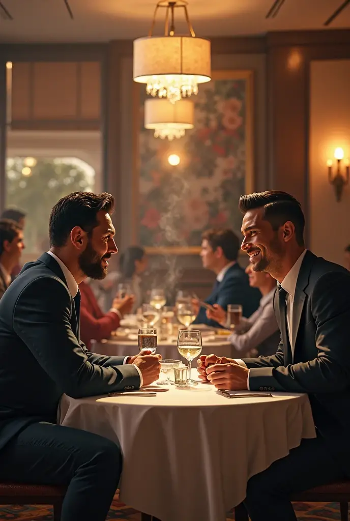 Ronaldo having dinner with Messi 