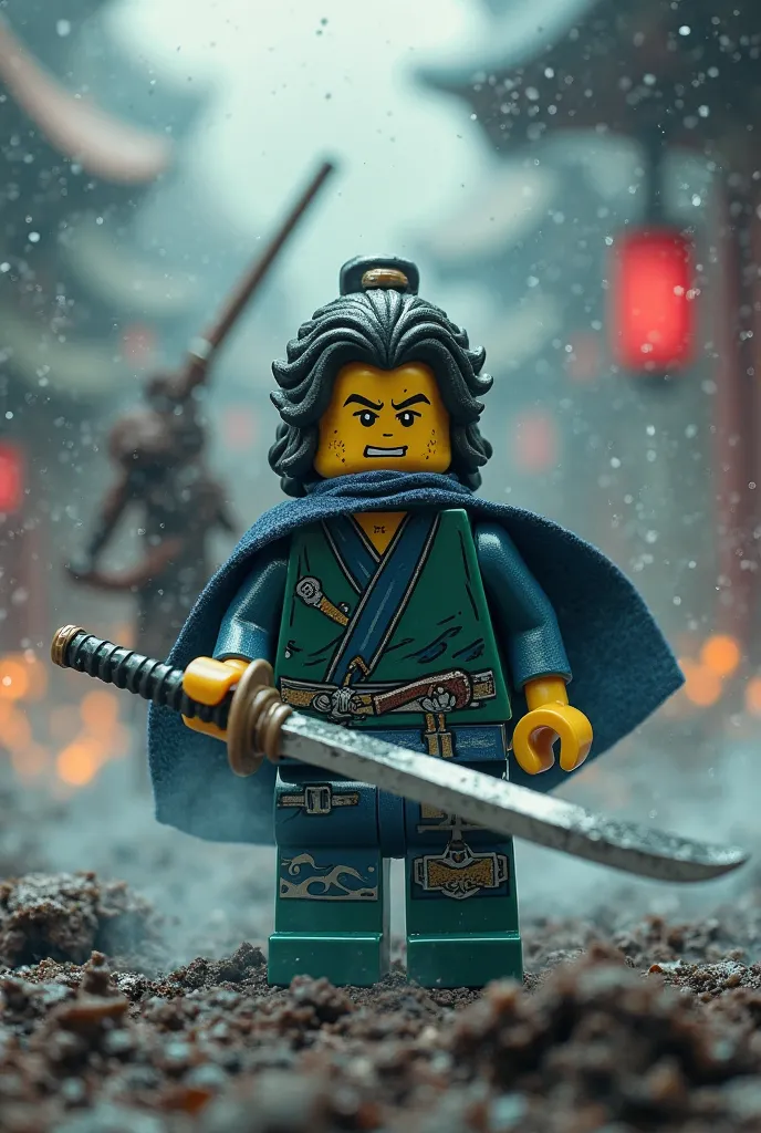 demon slayer tanjiro lego with fighting background