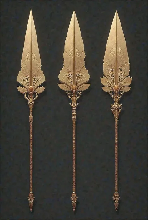 A spear as a weapon. and has blades on both sides. The wide plate is on both sides, has a lotus pattern, and shines softly golden