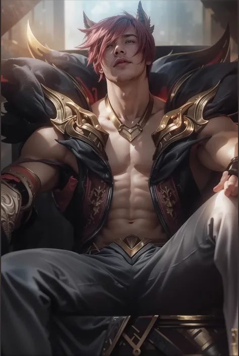 league of legend,Seti,Red-haired Arafad male sitting on throne, author:Hero, Very detailed artistic germ, Most models | Art germ, Handsome guy in the art of slaying demons, Murata and Art Germ Series, Art germ. high detal, WLOP and Sakimichan, art germ on ...