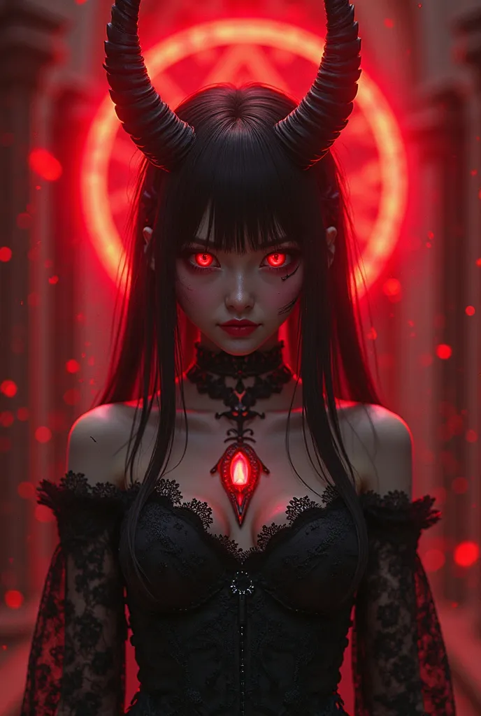 masterpiece, best quality, ultra-detailed

1 girl, She has eight & bright red horns on her head, malicious smile, she is which, very evil, anti heroine, she hate the world, revival from the darkness, she was sealed for 800 years

black armor like a dress, ...