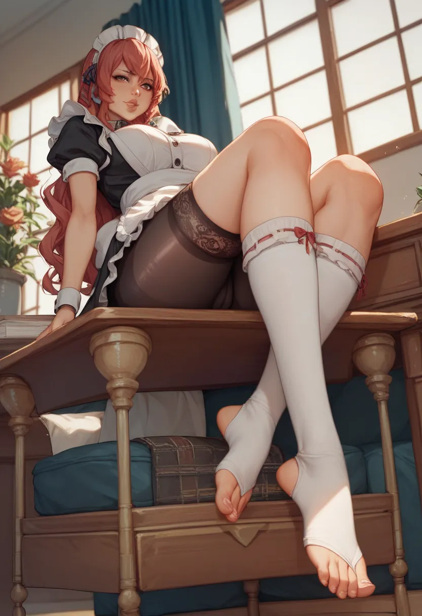 23:51:58 
1 girl、Maid、sitting、frill socks、from below、 Ashikiri、is embarrassing、bike shorts、Puffy Lips、toeless legwear、cross lace legwear lying on a table、masterpiece、top quality、uncorrected