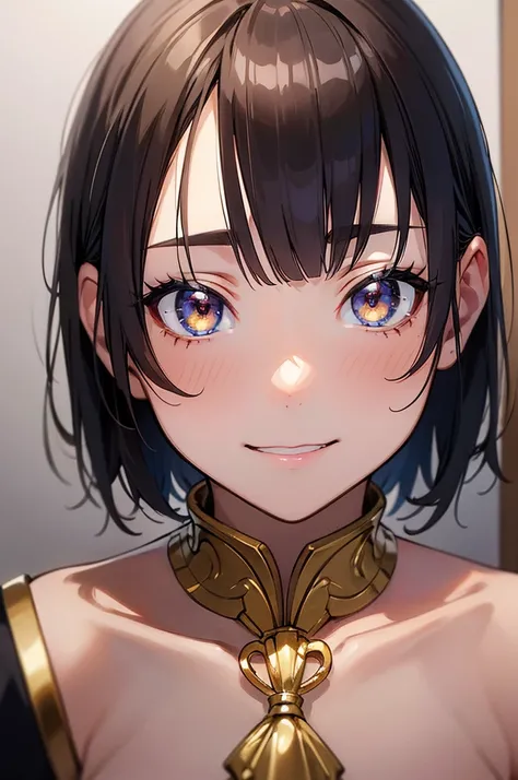 smile　 Gold　I'm stroking my short hair　HIGH SCHOOL GIRLS, , Uhigh resolution, retina, masterpiece,  accurate, 解剖学的に accurate, textured skin, Super Detail, advanced details, high quality, AWARD WINNING, 最high quality, high resolution, high resolution, 4K,(a...