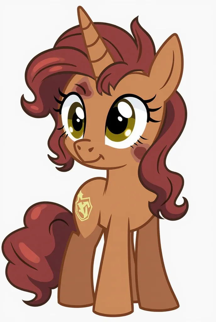 Crie um personagem de My Little Pony:

Species: Pegasus or Unicorn (or an Alicorn if you want something more special).

coat: A shade of medium or dark brown.

 Mane and Tail : curly, voluminous and layered, with a half wolf cut. It could have reddish tone...