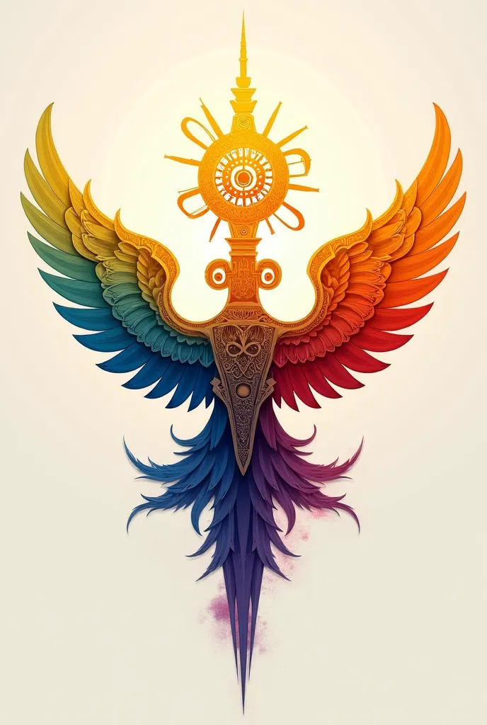 Generate an image of a faravahar in the colors of the LGBT, flag ensure that the faravahar really looks like a Zoroastrian faravahar 