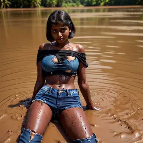 (ultra detailed baby face:1.4), (young Sri Lankan girl:1.6), (age of 10:1.5), (very huge round firm plump breasts:1.2), (cleavage:1.25), (immature face:1.4), (oily shiny whole skin:0.5), (darkest deep black skin in the world:1.8), (her body is covered with...