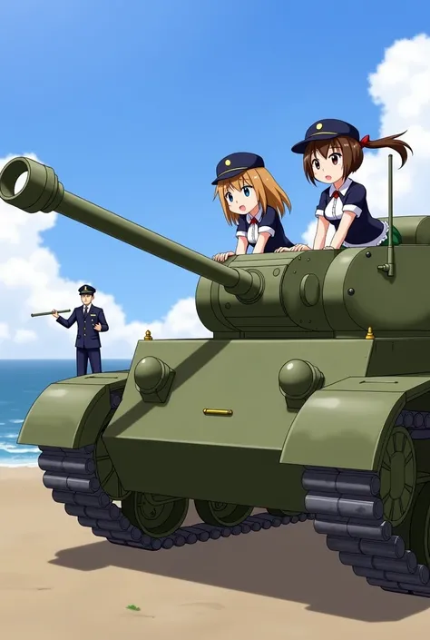 anime porn porn scene with two girls in uniform and a guy in uniform, a picture by Ryūsei Kishida, pixiv, process art, anime maids riding early tanks, ecchi anime style, konosuba anime style, ecchi, kantai collection arcade, sfw version, konosuba, kantai c...