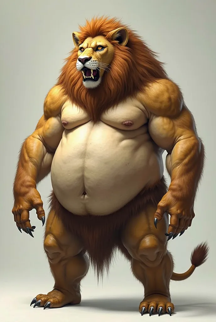 Create a fat man mixed with a lion 