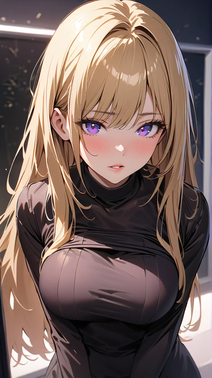 1 girl, alone, solo,
((top quality、high resolution、Highly Detailed 8K Wallpaper))

purple eyes, (long hair,blonde hair),medium boobs,mature,Stylish clothing with less exposure

My lips are thick,pull pull,I'm giving advice at close range ,face up,bust up,f...