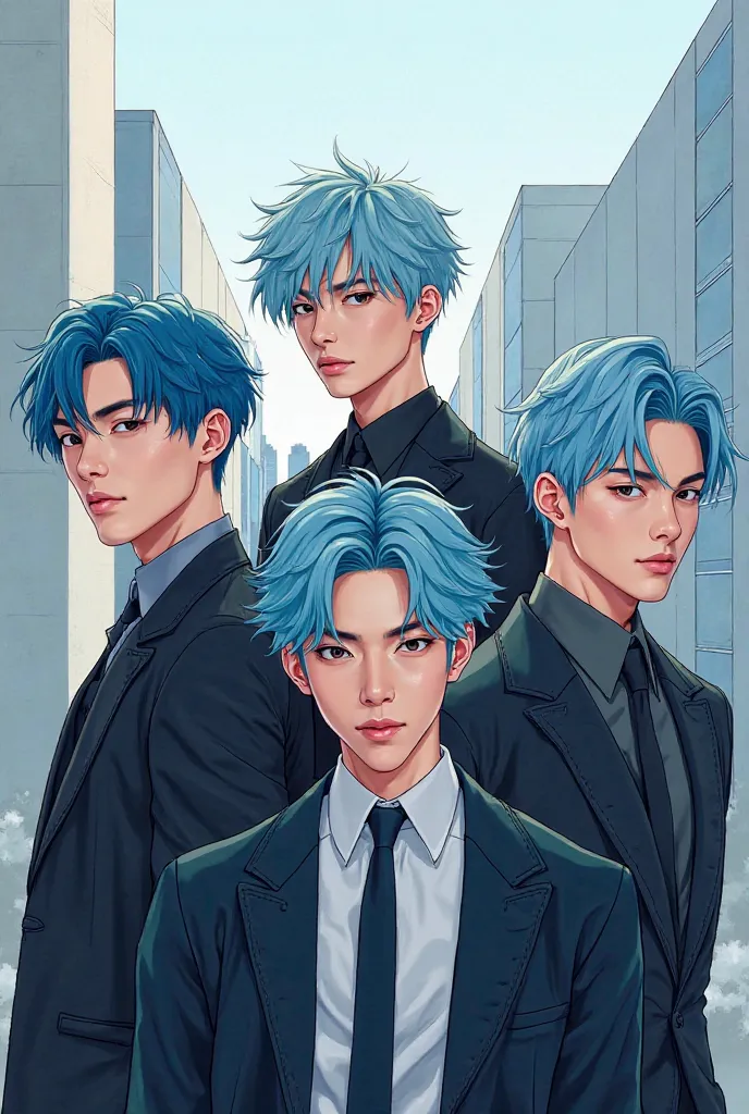 Korean Style Men with Silver Blue Hair