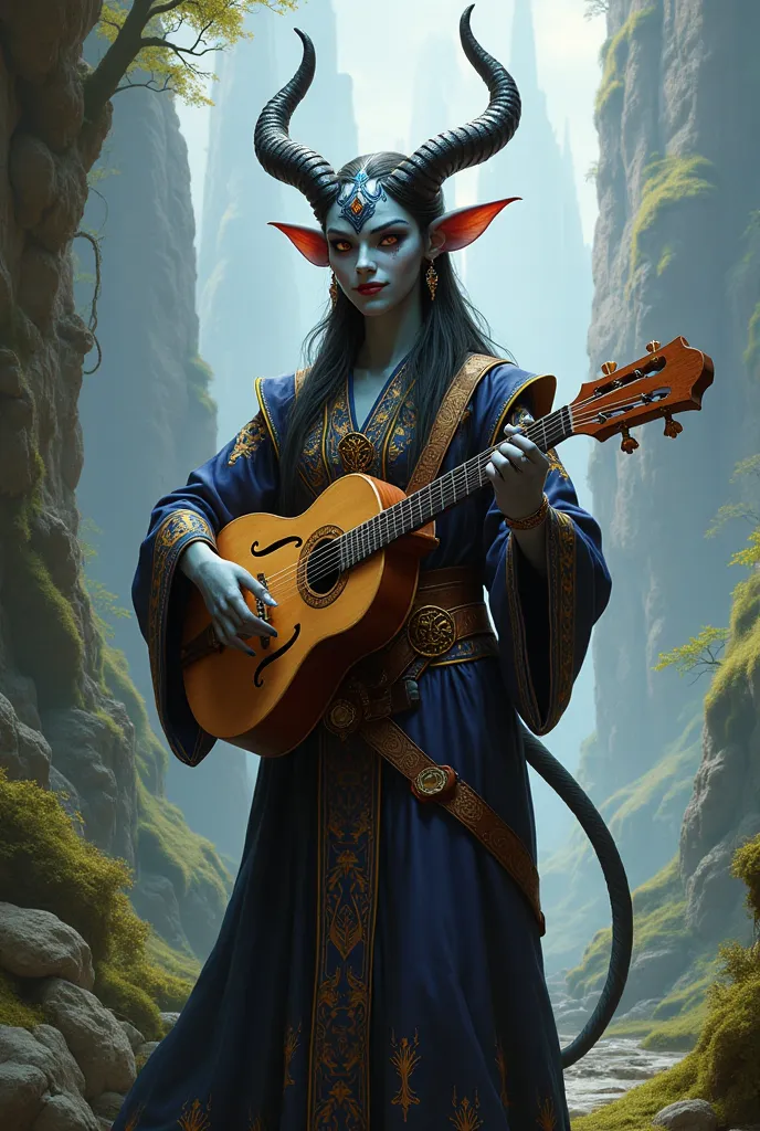 Make a beauty tiefling bard in rpg style