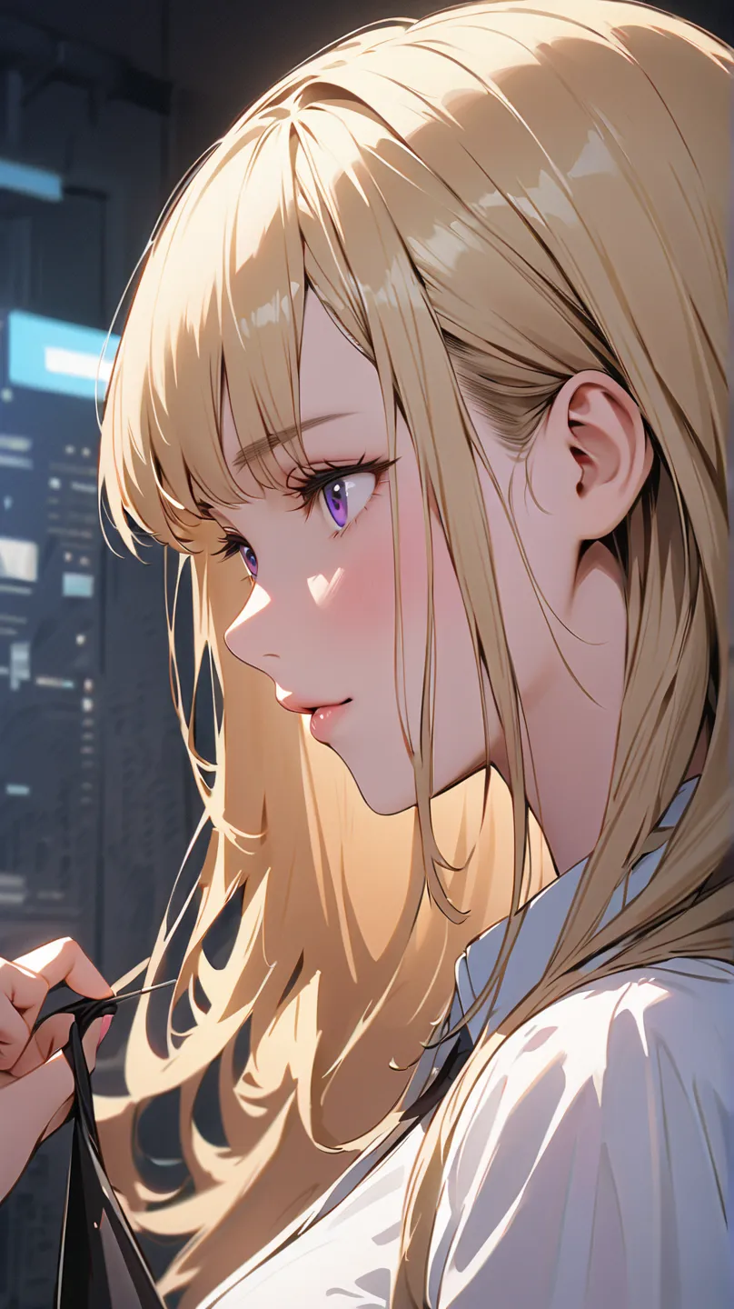 1 girl, alone, solo,
((top quality、high resolution、Highly Detailed 8K Wallpaper))

purple eyes, (long hair,blonde hair),medium boobs,mature,Stylish clothing with less exposure

My lips are thick,pull pull,I'm giving advice at close range ,face up,bust up,f...