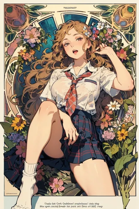 ( poster, cover :1.4), (anime drawing by mucha:1.2),(art deco, Floral Art, botanical art:1.4), (floral:1.2), Depth, flat Shading, thick pen outlines:1.4, (many colors, vibrant colors,colorful),
masterpiece, ( top quality), ( ultra high resolution), (white ...