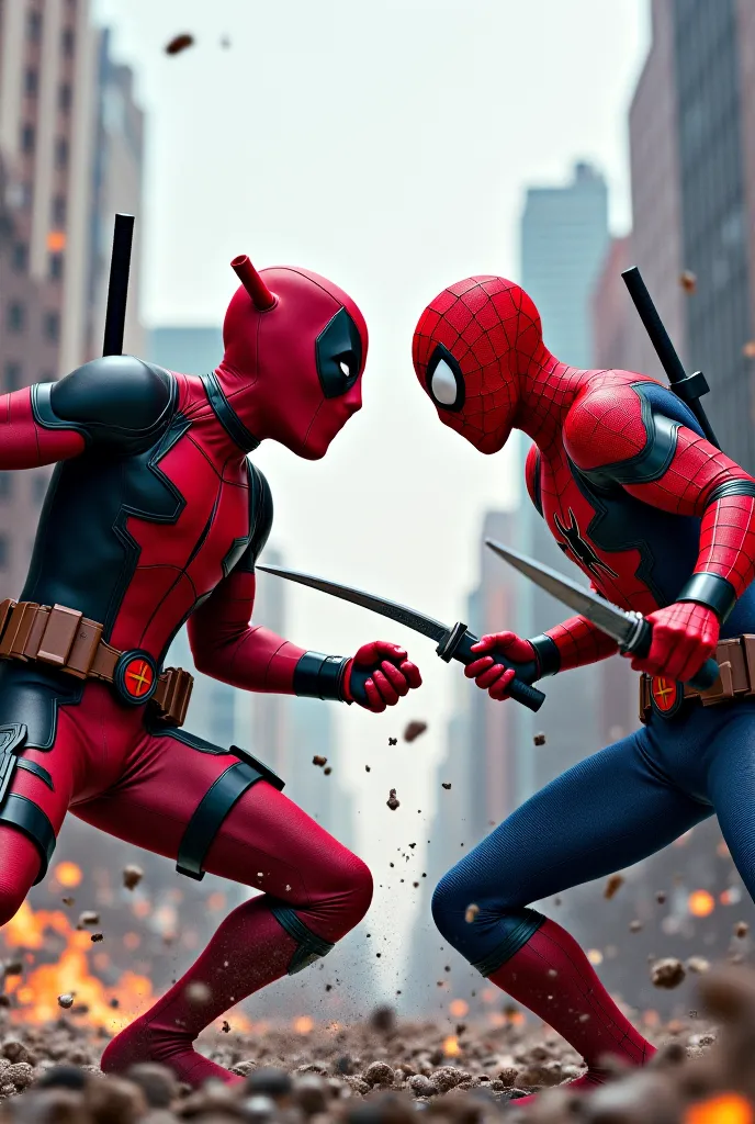 Deadpool fighting with Spiderman