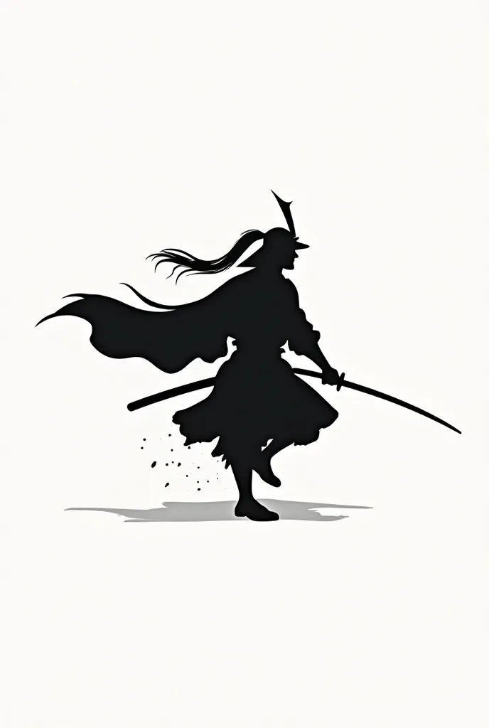 Create a logo with a black samurai silhouette without many details with a kind of trail behind him as if he had come running
