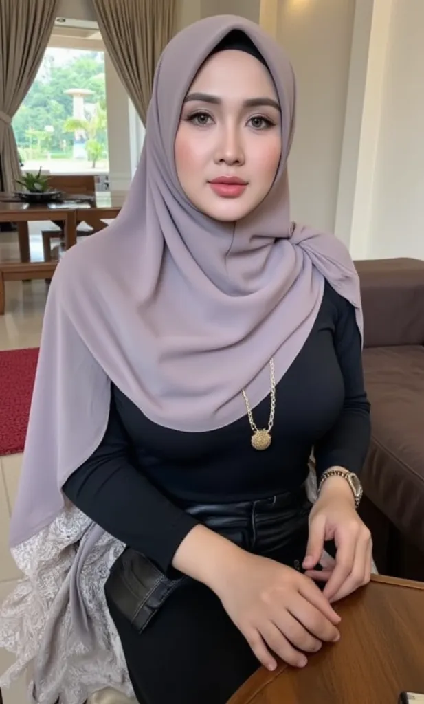 (Masterpiece: 1.2, Best Quality), Realistic, (Realistic Picture, Complex Details, Depth of Field), Best Quality, Masterpiece, Highly Detailed, Realistic, 1 mature, indonesian old wife, 45 Years Old, chest forward, big breasts, thin lips, beautiful and sedu...