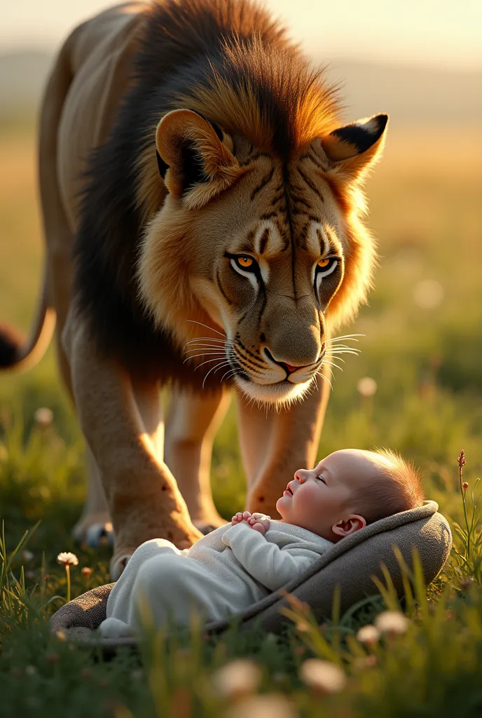 A lioness is afraid of a newborn baby