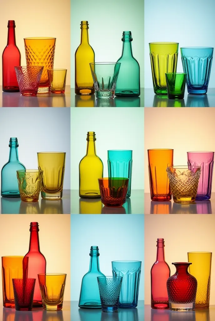 Create images, each with 10 photos of drugstore glassware 