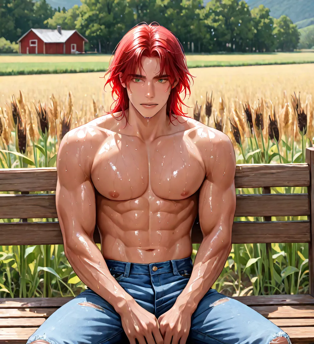 ชายวัยกลางperson, color set, lie, 1person,  male accent, color set person, thick red hair ,   Korean cartoon style  ,   semi-realistic art   ,   semi-realistic art   style, expressive lines, Colorful paintbrushes,  Impressionist Paintings , Realistic skin,...