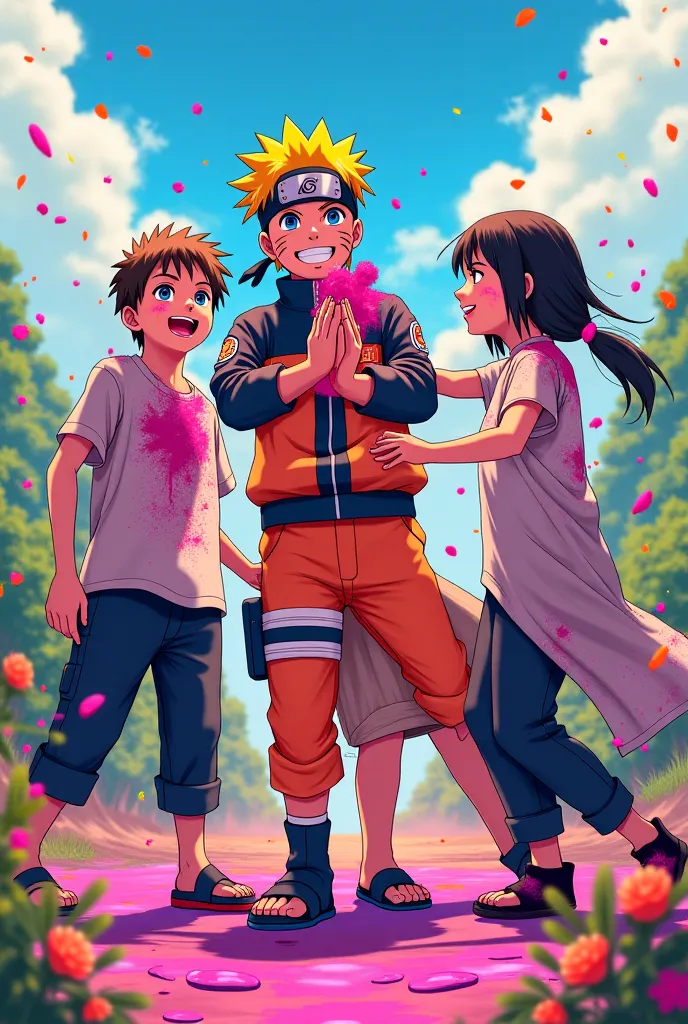 Naruto,Kakashi,saseky,Sakura Happy holi 