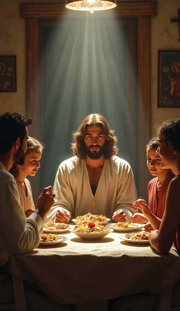 Jesus in my house watching my family have lunch