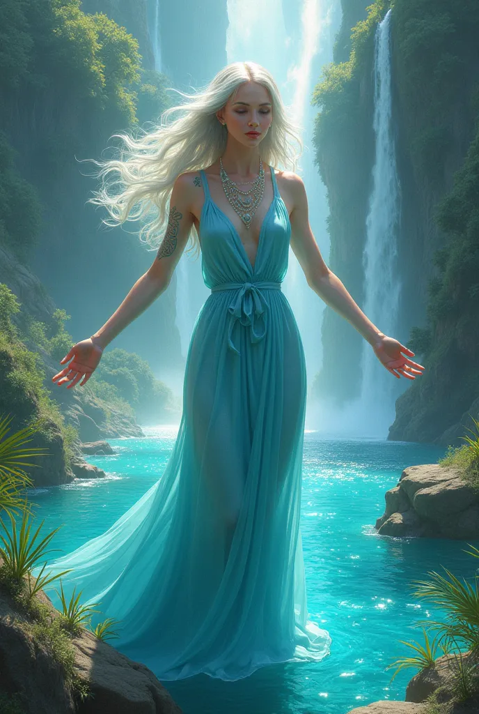 Drawing for theme water the source of life with water as a lady character protecting world

