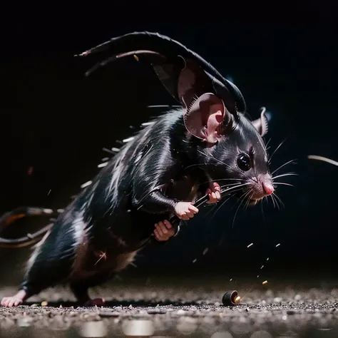 (((a black rat dodging bullet in slow motion)))