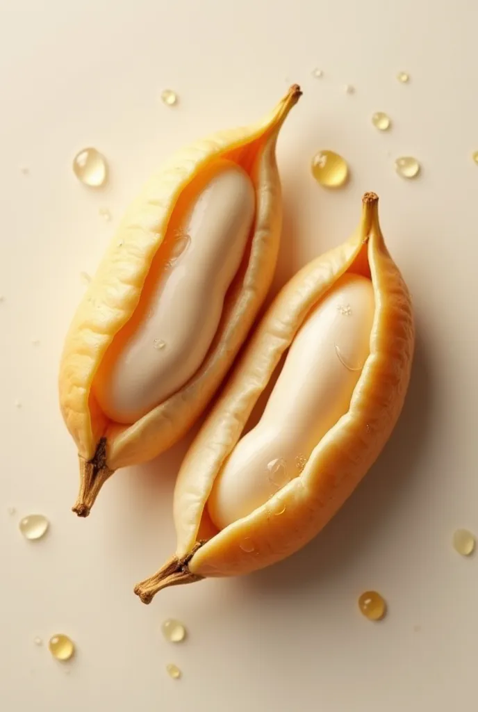 Pictures of two pieces of beans after soaking them in water 