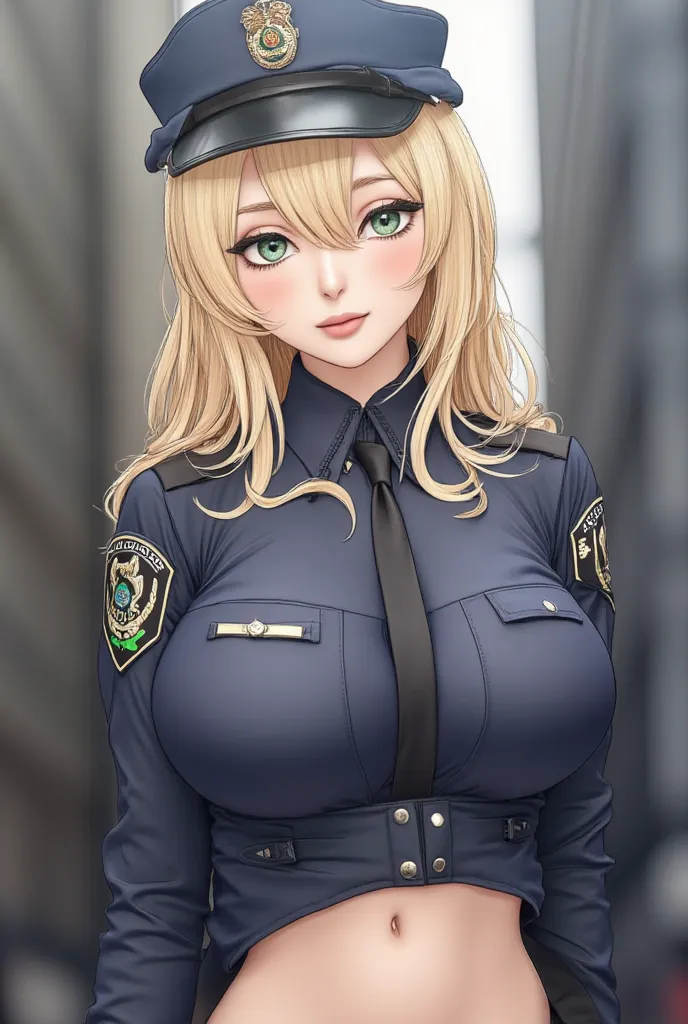 White girl, Blonde hair, green eyes, Big , Big ass, police uniform, topless