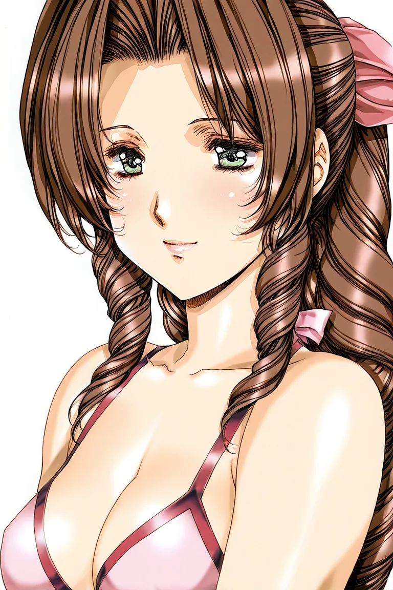  urushihara_Style, aerith gainsborough,  female, Alone, Smiling, Sweet, Final Fantasy