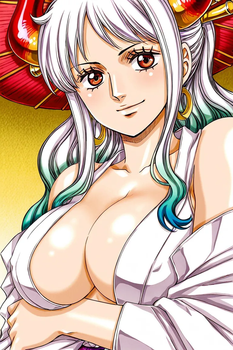  urushihara_Style, Yamato,  female, one piece, Alone, Smiling, white hair, anime, Yamato als mädchen, Sweet, big breasts