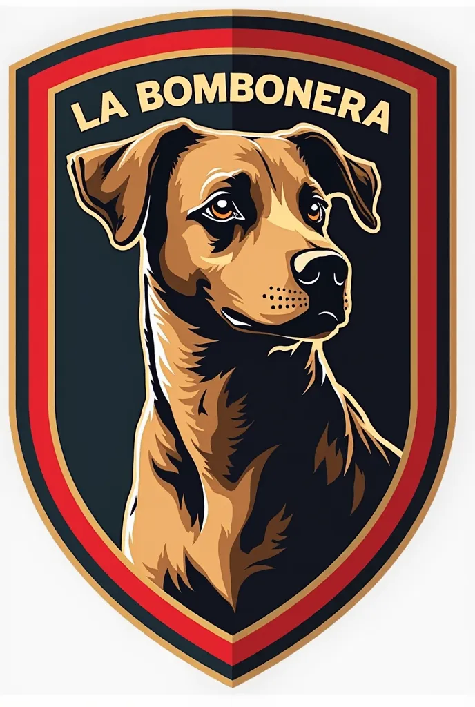 Emblem of a sports club called C.From LA BOMBONERA to show respect and authority with a dog in the center of the shield something more sporty than the dog is brown and black and that the name of the club comes up the dog that is a little more stray with bl...