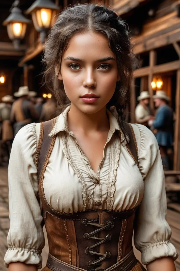 Hyper Realistic 1girl in Old West Clothing,  Photorealistic, Dynamic Lighting, Artstation, Highly Detailed Face, 4K, Award Winning,