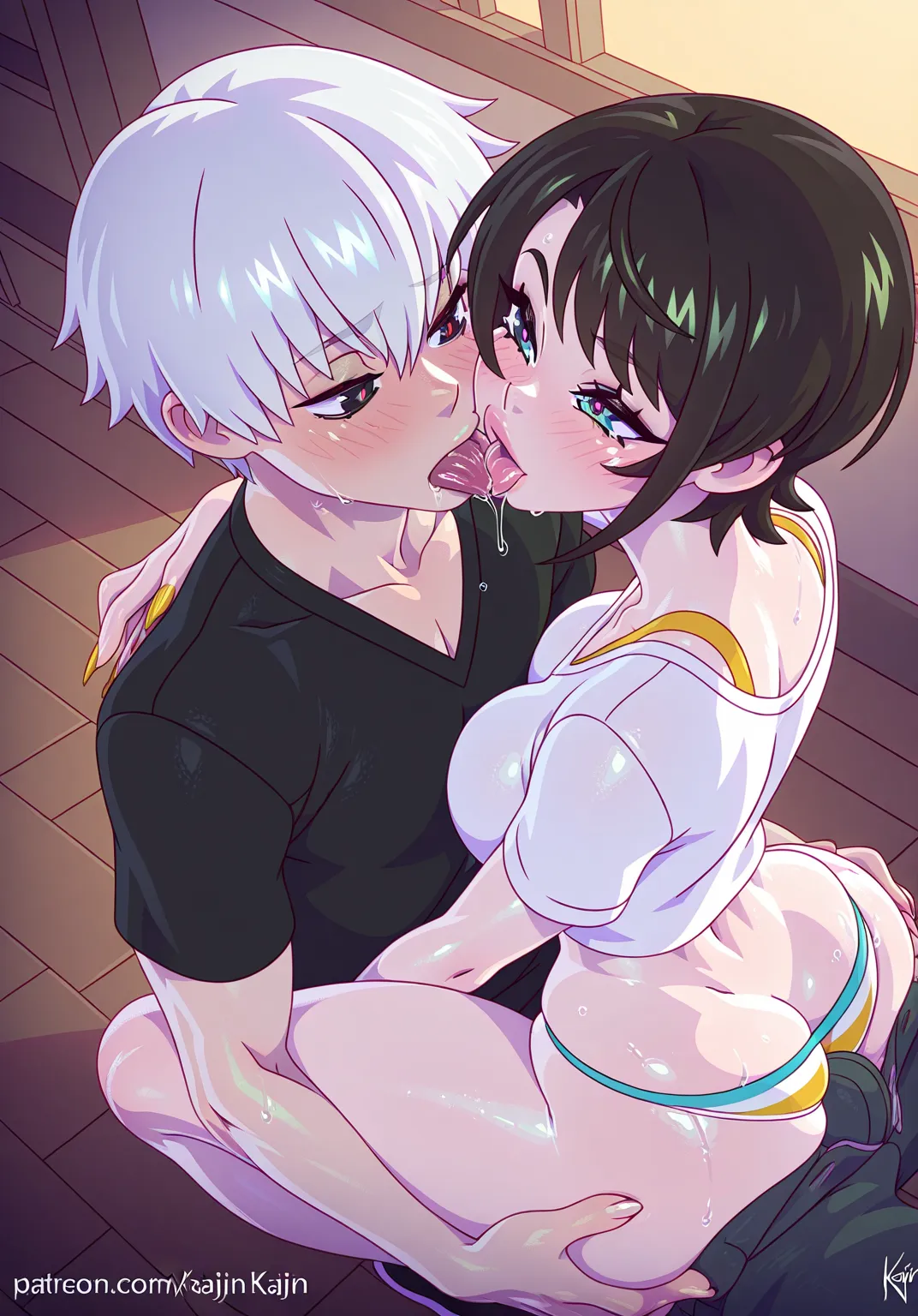 1girl, 1boy, kaneki ken, oozora subaru, blowjob, kajin_(kajinman) style, masterpiece, amazing quality