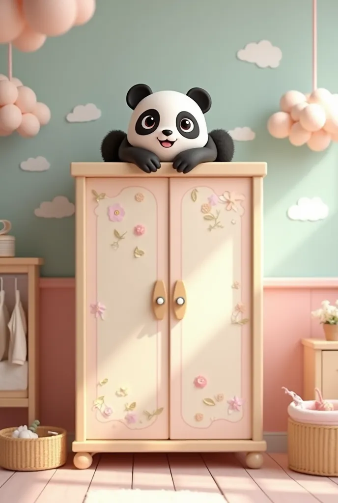 Create a imagine using panda on the baby wardrobe 