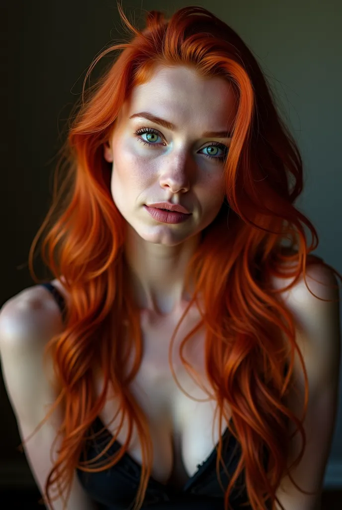 there is a woman with red hair posing for a picture, a photo inspired by Julia Pishtar, reddit, tachisme, amouranth, better known as amouranth, angelawhite, redhead girl, young beautiful amouranth, red haired goddess, red head, anna nikonova aka newmilky, ...