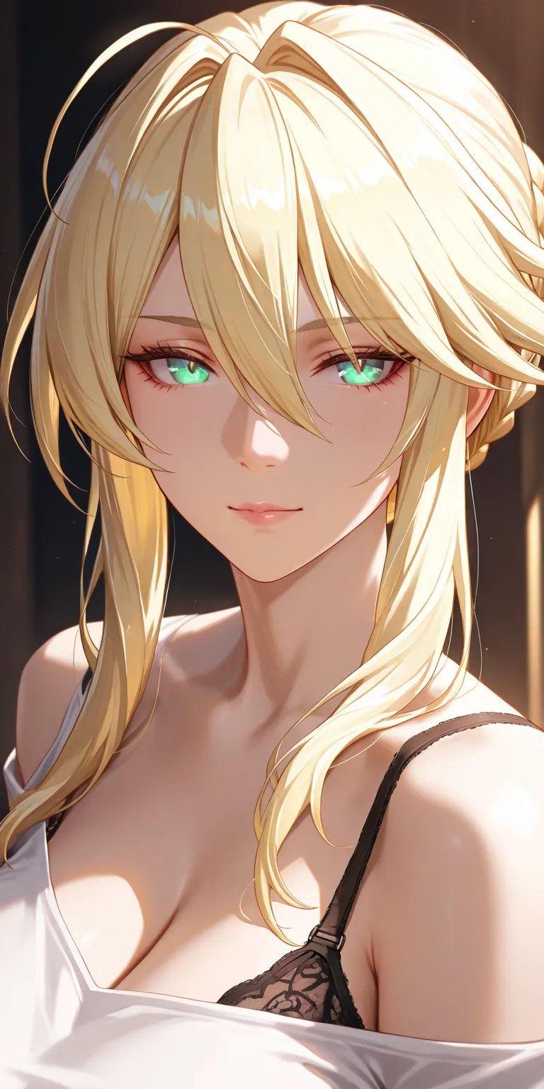 Masterpiece, very aesthetic, vibrant, high contrast, high resolution, ultra detailed, elegant mature woman, artoria Pendragon (lancer), off shoulder shirt, bra strap,, soft light, best quality, newest, honkai star rail cg style, portrait, semrealistic 