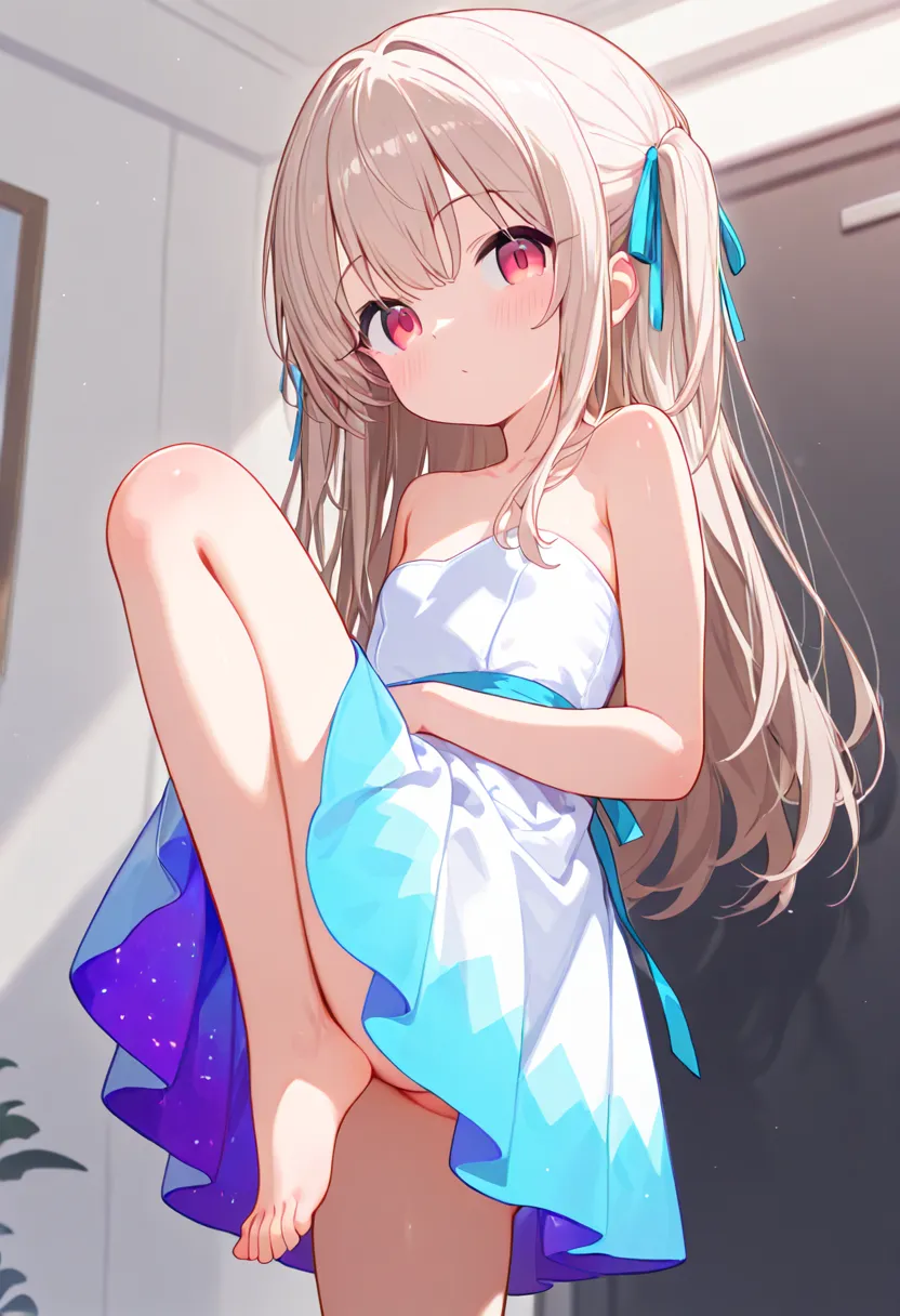 loli.cute.long haier.random color dress strapless dress.legs.feet.ass.knee up.standing