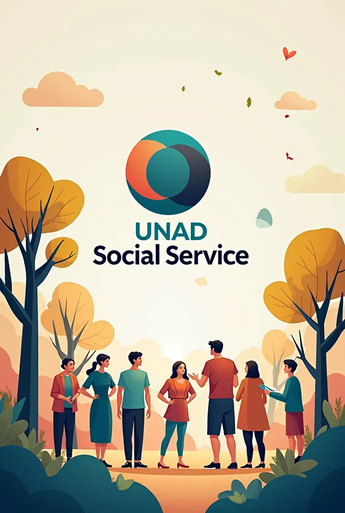 I want an image of social service with the logo of the National Open and Distance University UNAD that shows ren in the image 