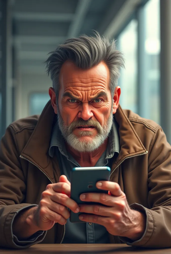 frustrated man looking at his cell phone